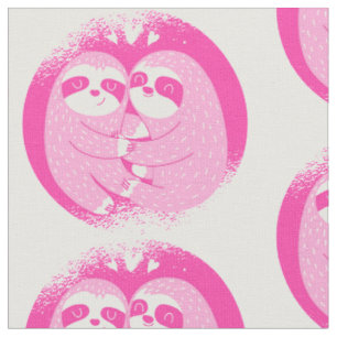 love sloth valentines day pink fabric