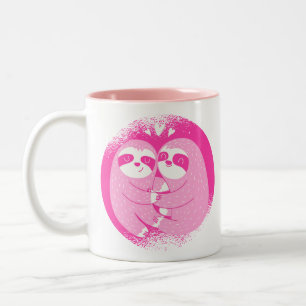 love sloth valentines day pink Two-Tone coffee mug