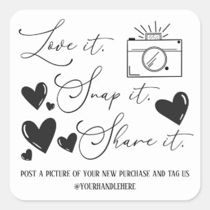 Love Snap Share Camera Hearts Script Etsy Business Square Sticker