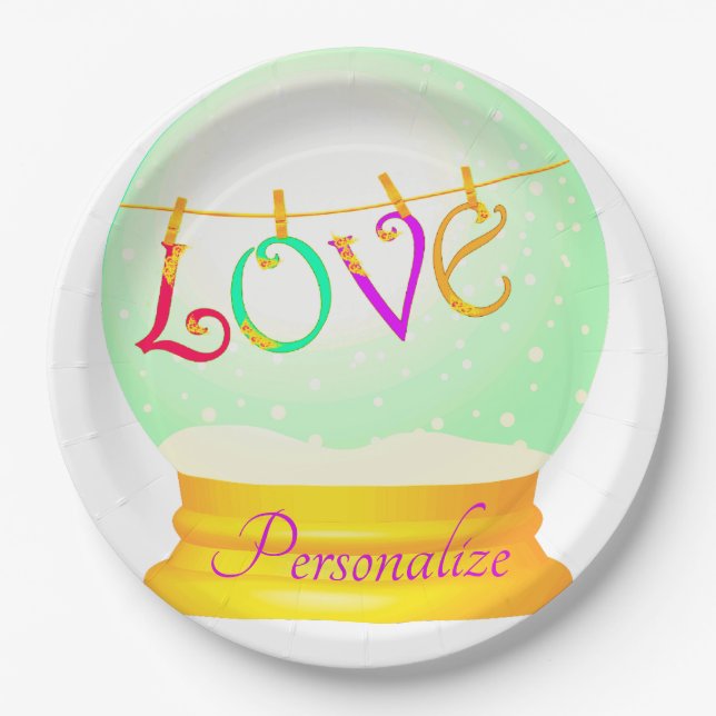 Love snow globe cute boho colourful  paper plate (Front)
