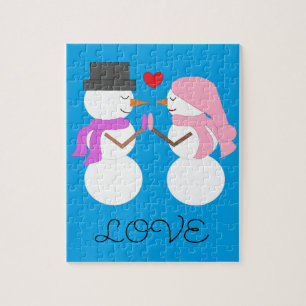 Love & Snowpeople: Blue-green Christmas Jigsaw Puzzle