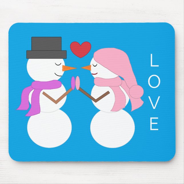  Love & Snowpeople: Blue-green  Mouse Pad (Front)