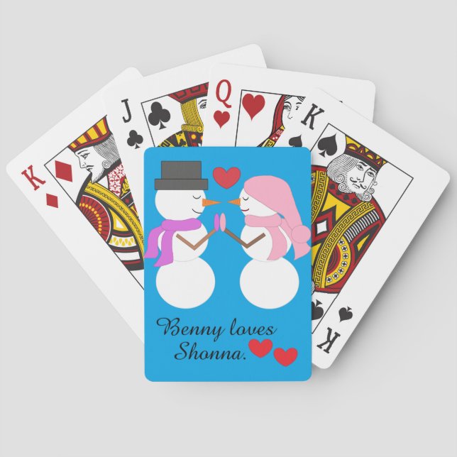 Love & Snowpeople:  Blue-green Playing Cards (Back)