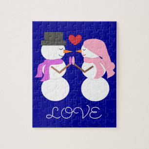 Love & Snowpeople: Dark Blue Christmas Jigsaw Puzzle