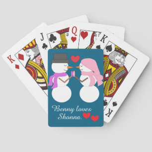 Love & Snowpeople:  Deep Sea Blue Playing Cards