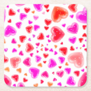 Love, so many hearts, White Square Paper Coaster