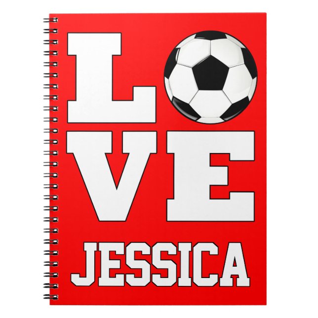 LOVE Soccer Custom Player Name Sports School Notebook (Front)