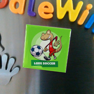 Love Soccer Cute Gecko Funny Soccer Player Cartoon Magnet