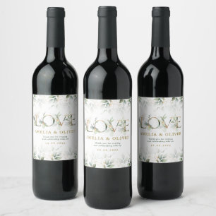 LOVE Soft Greenery Eucalyptus Wedding Favours Wine Label
