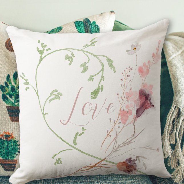 Love Soft Watercolor Flowers Romantic  Cushion (Love Soft Watercolor Flowers Romantic Throw Pillow ©Susanne Sachers - Sunny Mind Design)