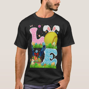 Love Softball Ball & Bats Bunny Ears Easter Day Bo T-Shirt