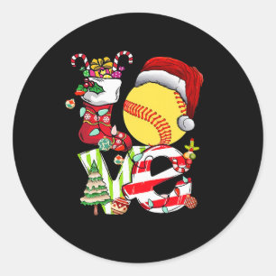 Love Softball Christmas Santa Hat Teen Girls Women Classic Round Sticker