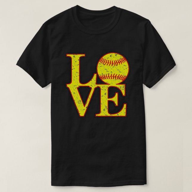Love Softball Distressed Digital Art T-Shirt (Design Front)