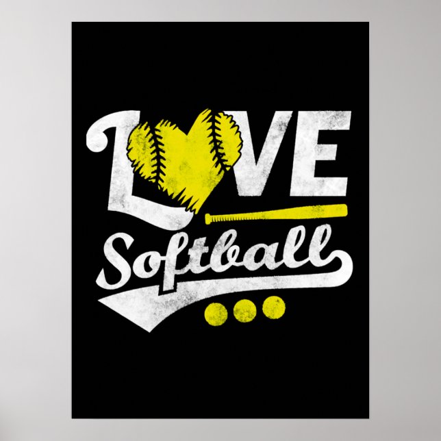 Love Softball for Teen Girls, Women Cute Softball Poster (Front)