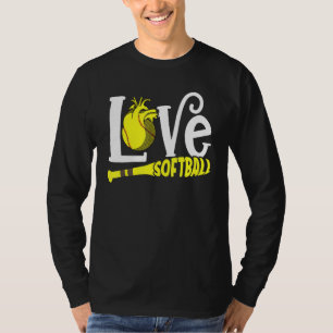 Love Softball Heart Ball Game Player Coach T-Shirt