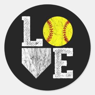 Love Softball Mum Dad Classic Round Sticker