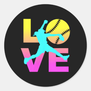 Love Softball N Classic Round Sticker