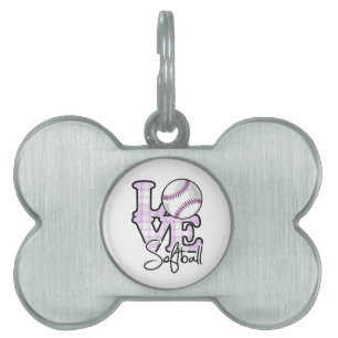Love Softball Pet Name Tag