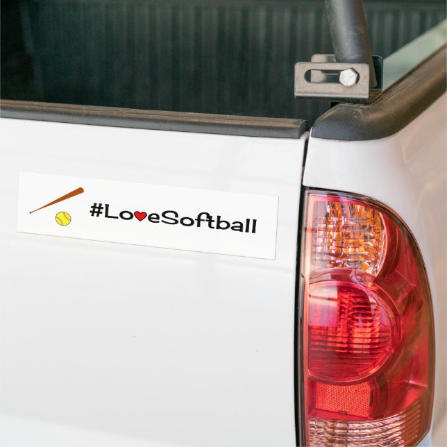 Love softball slogan white bumper sticker (On Truck)