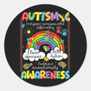 Love Someone Autism Awareness Rainbow Butterfly Classic Round Sticker