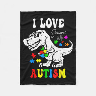 Love someone with autism awareness dino t-rex fleece blanket