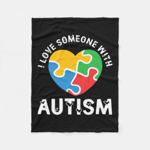 Love Someone With Autism Heart Puzzle Autistic  Fleece Blanket