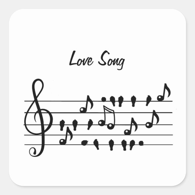 Love Song Bird Notes Black White Art Square Sticker (Front)