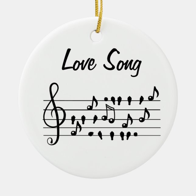 Love song, birds sitting in between musical notes  ceramic ornament (Front)