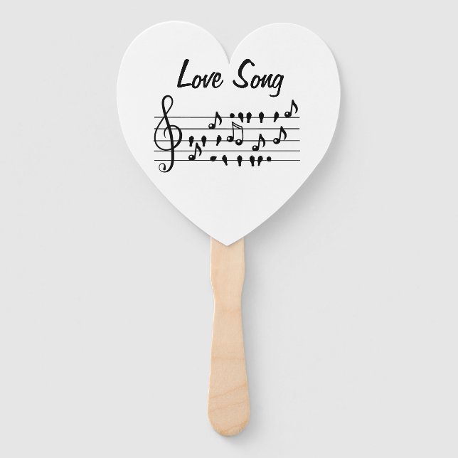 Love song, birds sitting in between musical notes  hand fan (Front)