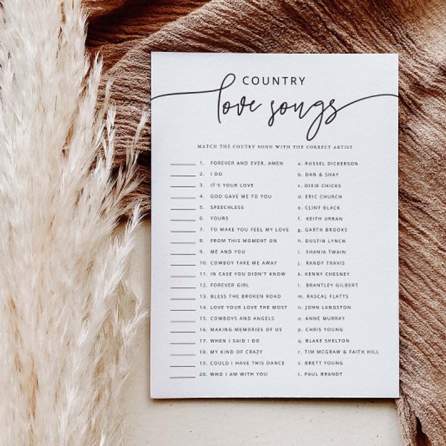 Love Song Match Bridal Shower Game Activity Card (Creator Uploaded)