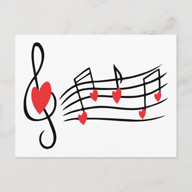 LOVE SONG MUSIC NOTES CUTE RED BLACK WHITE FRIENDS POSTCARD (Front)