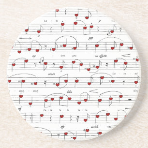 Love Song Red Hearts Music Score Coaster
