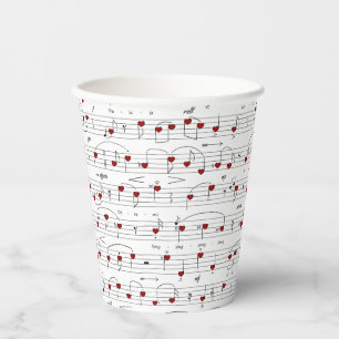 Love Song Red Hearts Music Score Paper Cups
