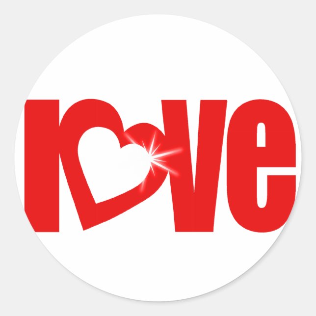 Love sparkle text heart red white stickers (Front)