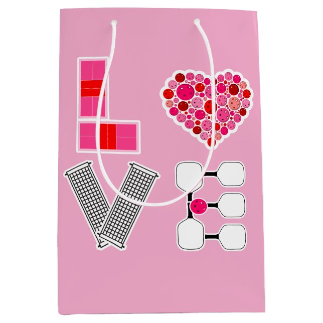 Love Spelled with Pickleballs Courts Net Paddles Medium Gift Bag (Front)