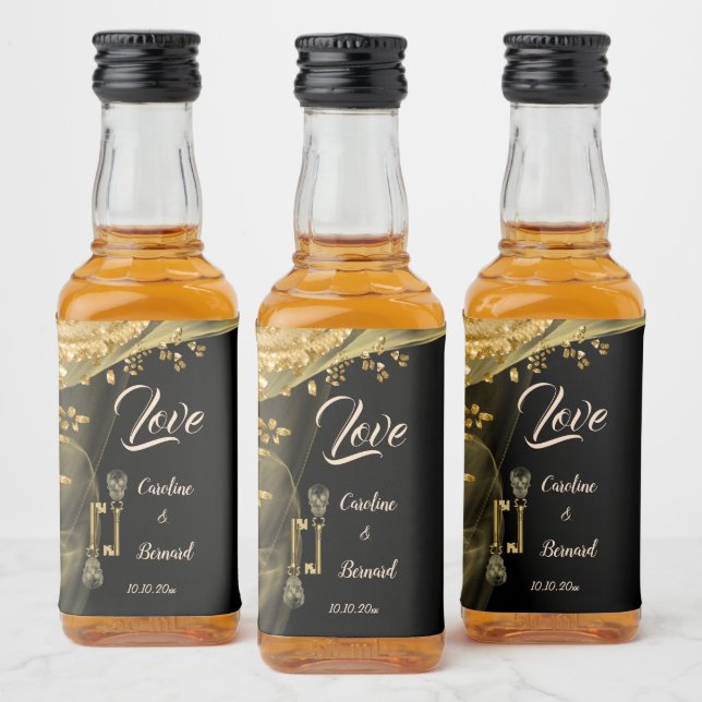 Love Spooky Gold Skulls Halloween Wedding Liquor Bottle Label (Bottles)