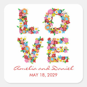 LOVE Spring Flowers Garden Chic Wedding Stickers