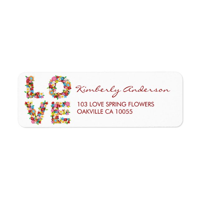 LOVE Spring Flowers Wedding Shower Address Labels (Front)