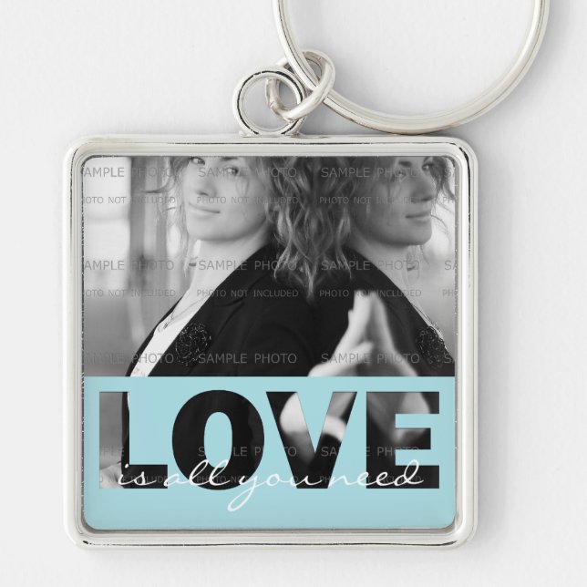 Love Square Metal Photo Keychain (Large) | Cut Out (Front)