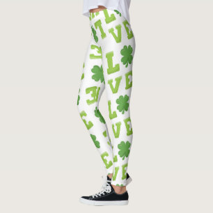 Love St Patrick's Day Clover Leggings