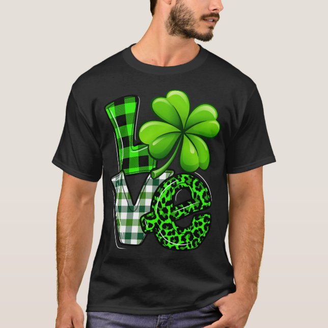 Love St Patricks Day Matching Family Shamrock Gree T-Shirt (Front)