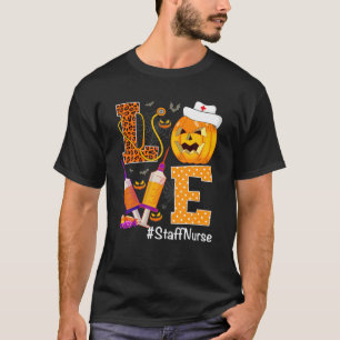 Love Staff Nurse Life Halloween Leopard Pumpkin St T-Shirt