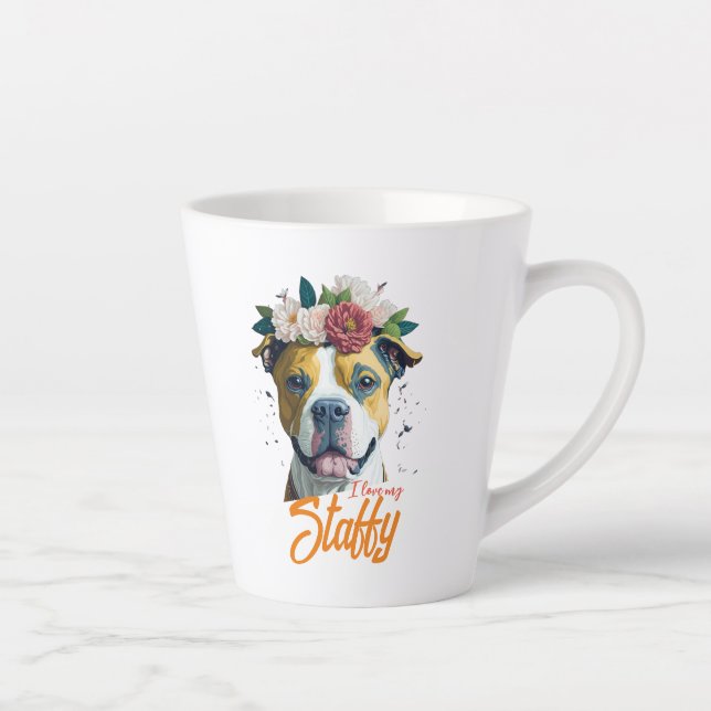 Love Staffordshire Bull Terrier - I Love My Staffy Latte Mug (Right)