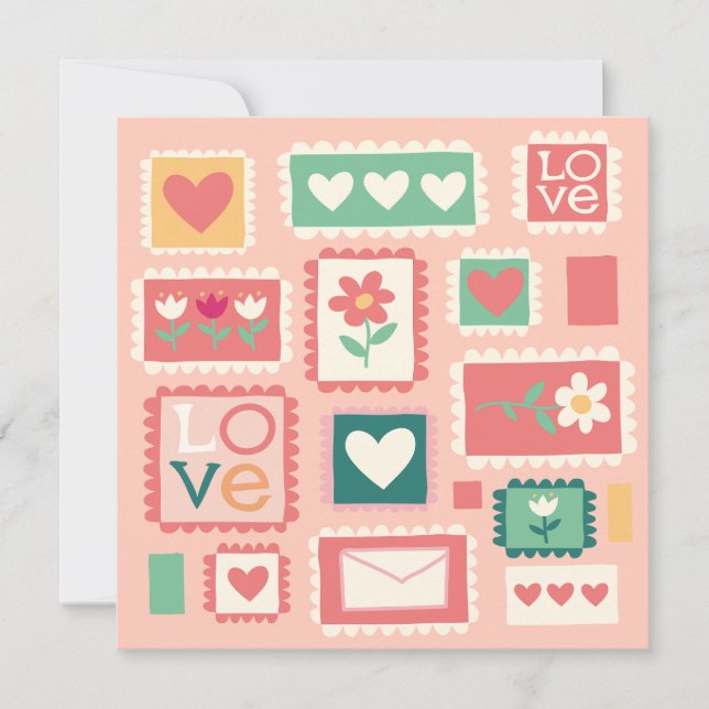 Love Stamps Floral Heart Greeting Card (Front)