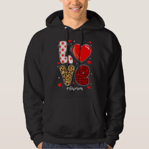 Love Stepmom Buffalo Plaid Leopard Valentine Mothe Hoodie