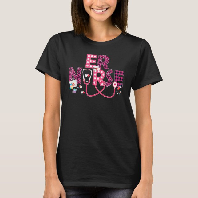 LOVE Stethoscope ER Nurse Life Leopard Valentine D T-Shirt (Front)