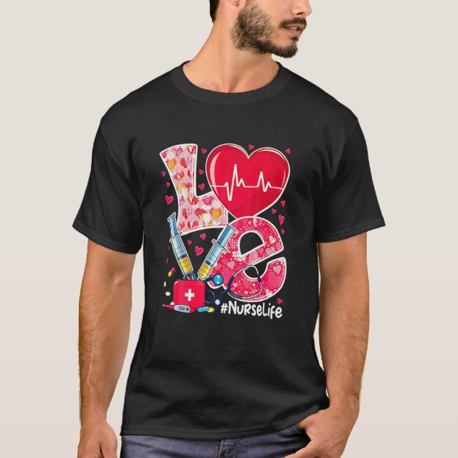 Love Stethoscope Heart Love Nurse Valentines Day T-Shirt (Front)