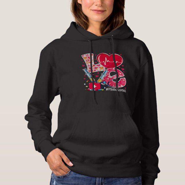 Love Stethoscope Heart Love Phlebotomist Valentine Hoodie (Front)