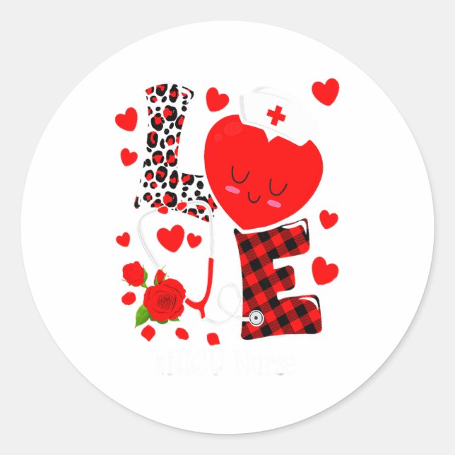 Love Stethoscope Heart Nicu Nurse Valentines Day  Classic Round Sticker (Front)
