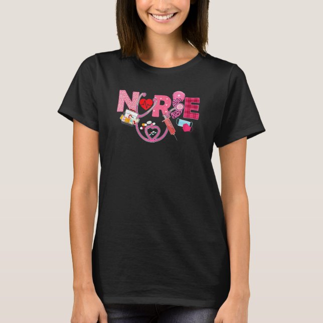 LOVE Stethoscope Leopard Nurse Life Valentine's Da T-Shirt (Front)